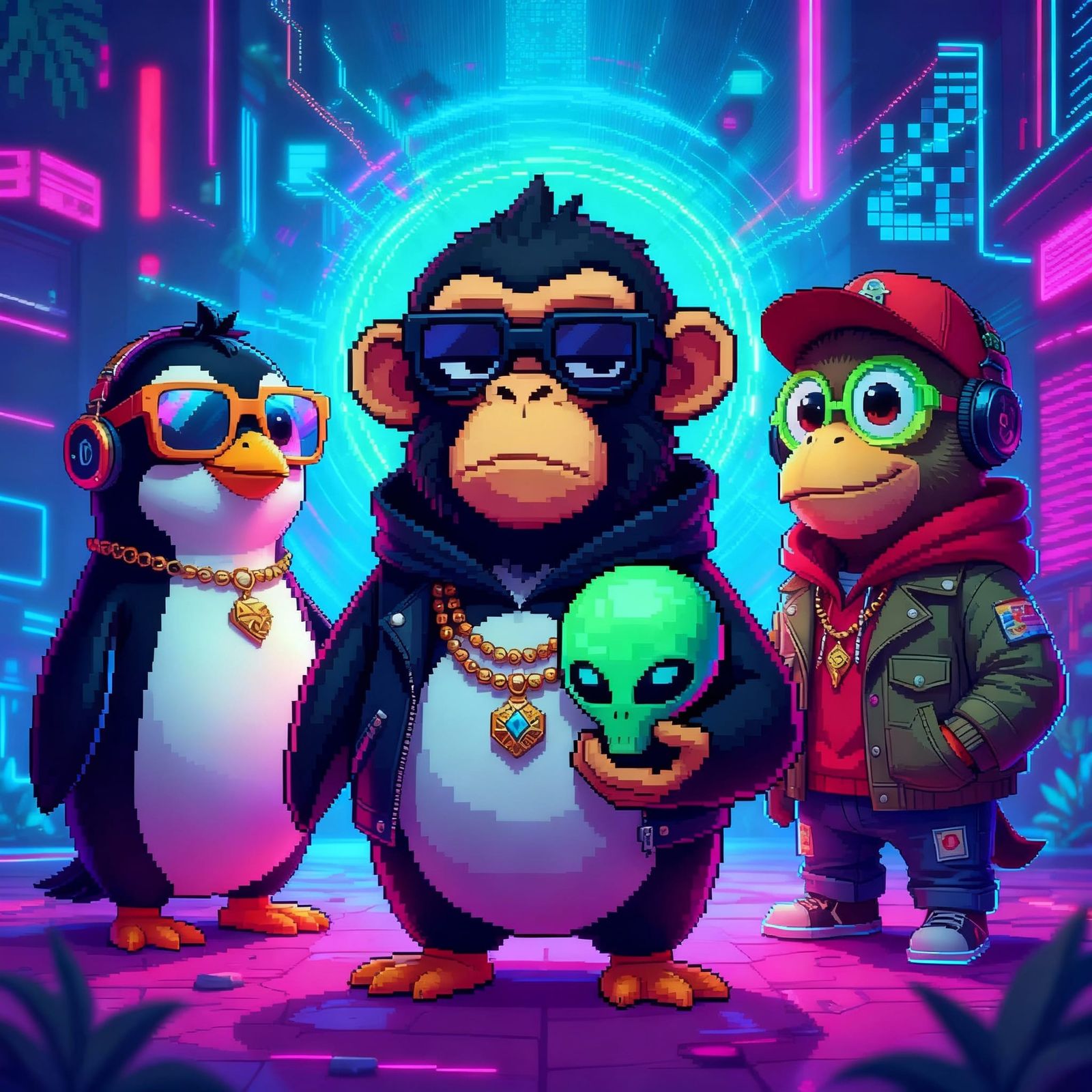 Whimsical NFT Mashup with Retro Pixel Art