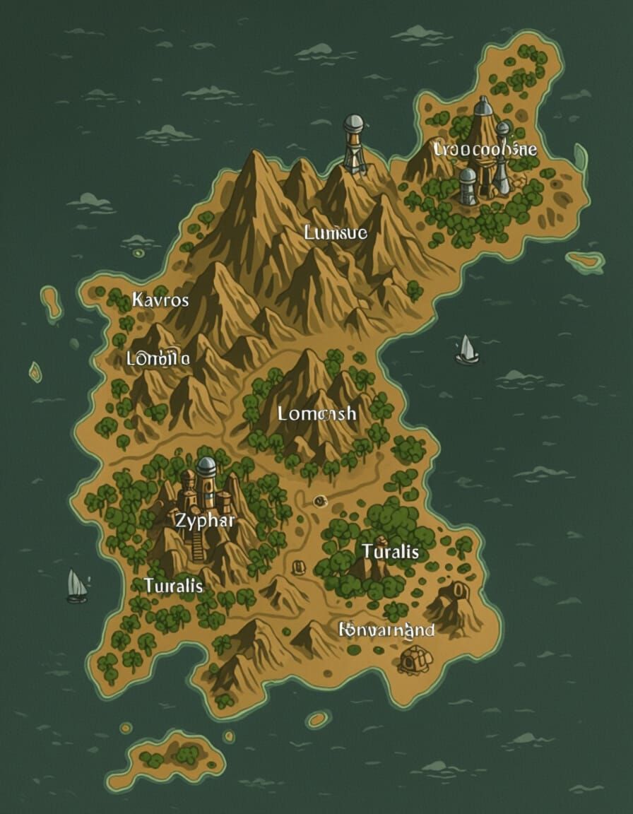 Fantasy Map of Nippur with Chinese-Style Cities