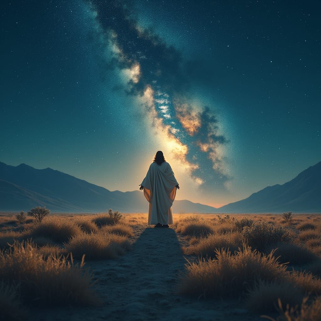 Jesus in Wilderness Under Starry Sky