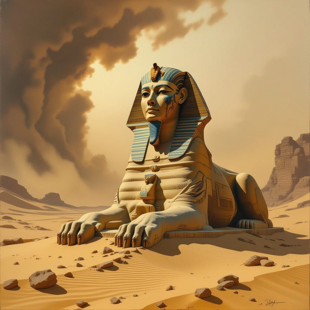 Post-Apocalyptic Sphinx in Surreal Expressionist Style