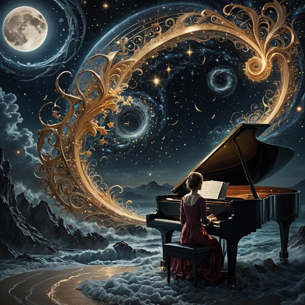 Pianist's Moonlight Sonata with Plasma Star-Cluster