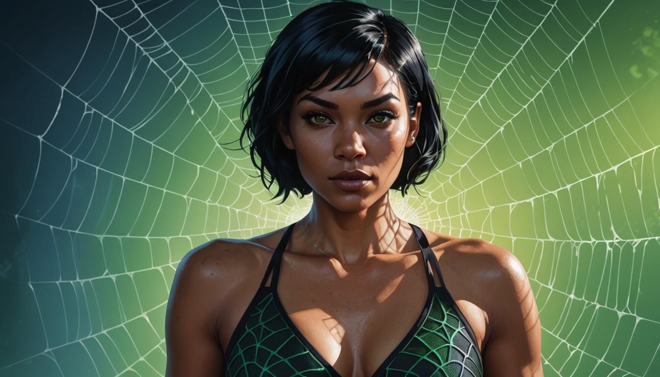 Hyperrealistic Woman and Spider Web Concept Art