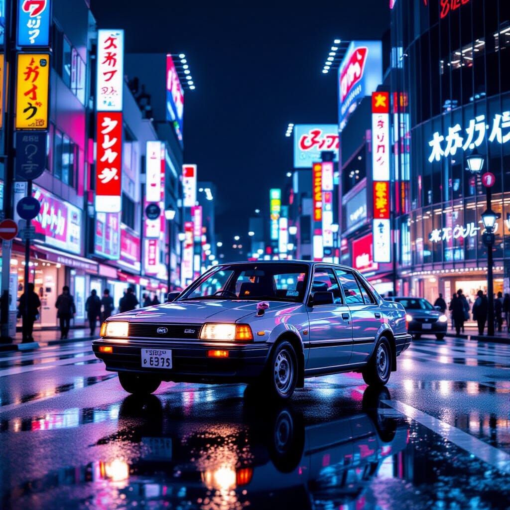 Kia Pride in Neon-Lit Tokyo Streets at Night