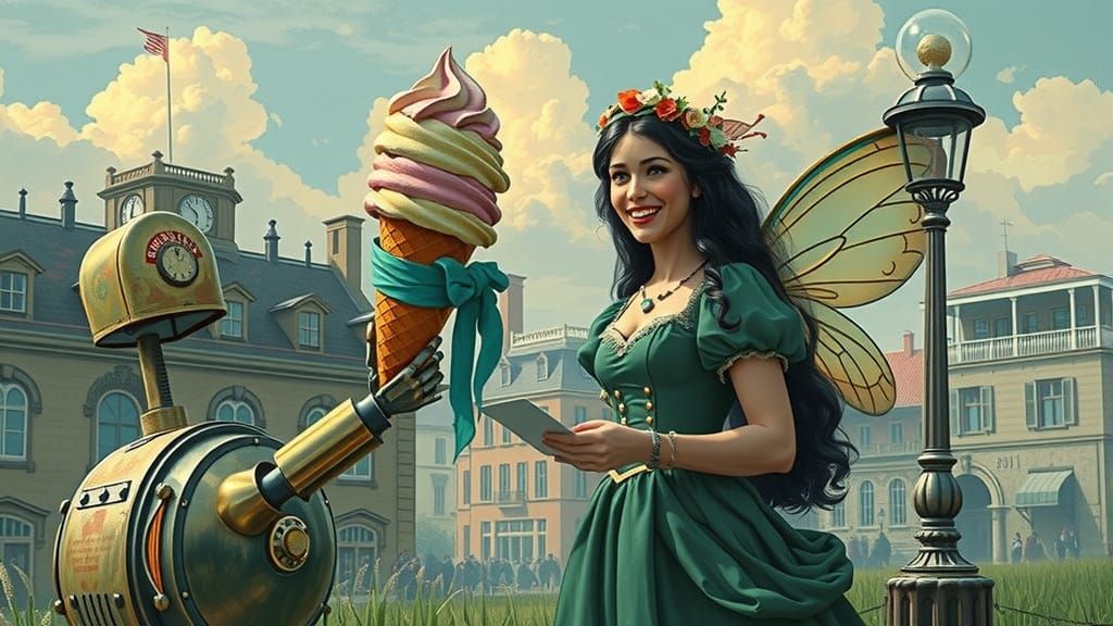 Victorian Fairy and Robot Ice Cream, Art Nouveau