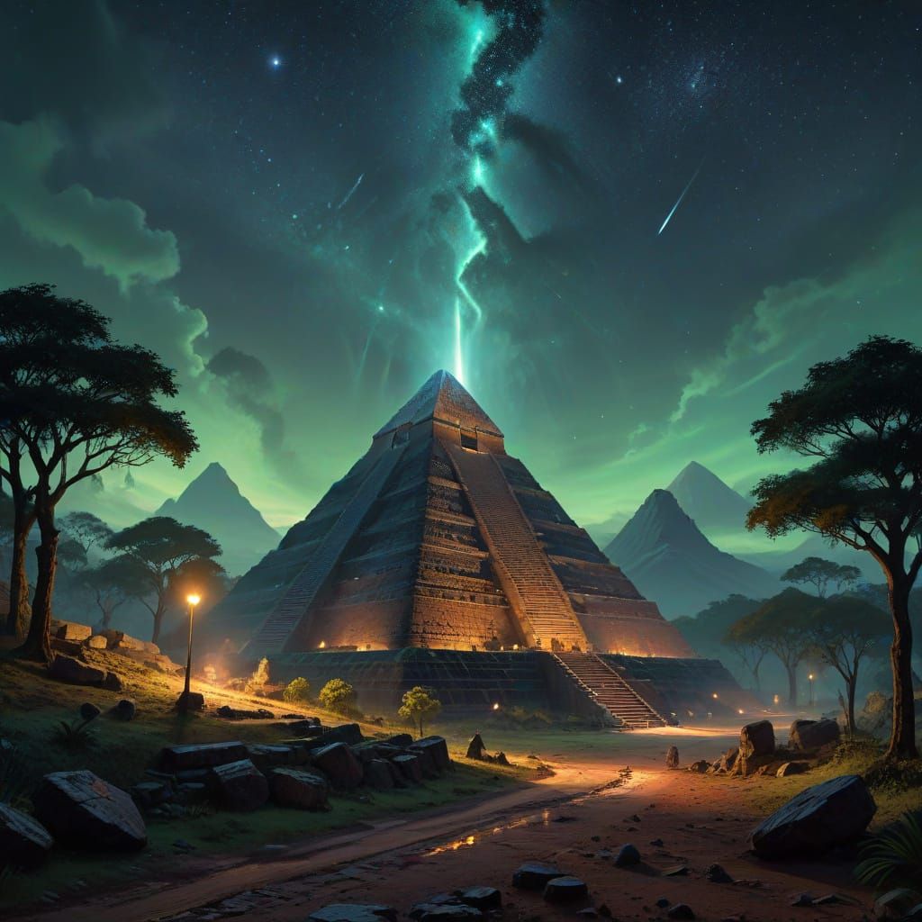 Ancient Mayan Pyramid on Alien World Under Star Portal