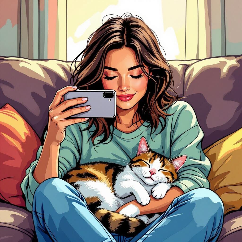 Woman Photographs Cat in Hyper-Realistic Comic Style