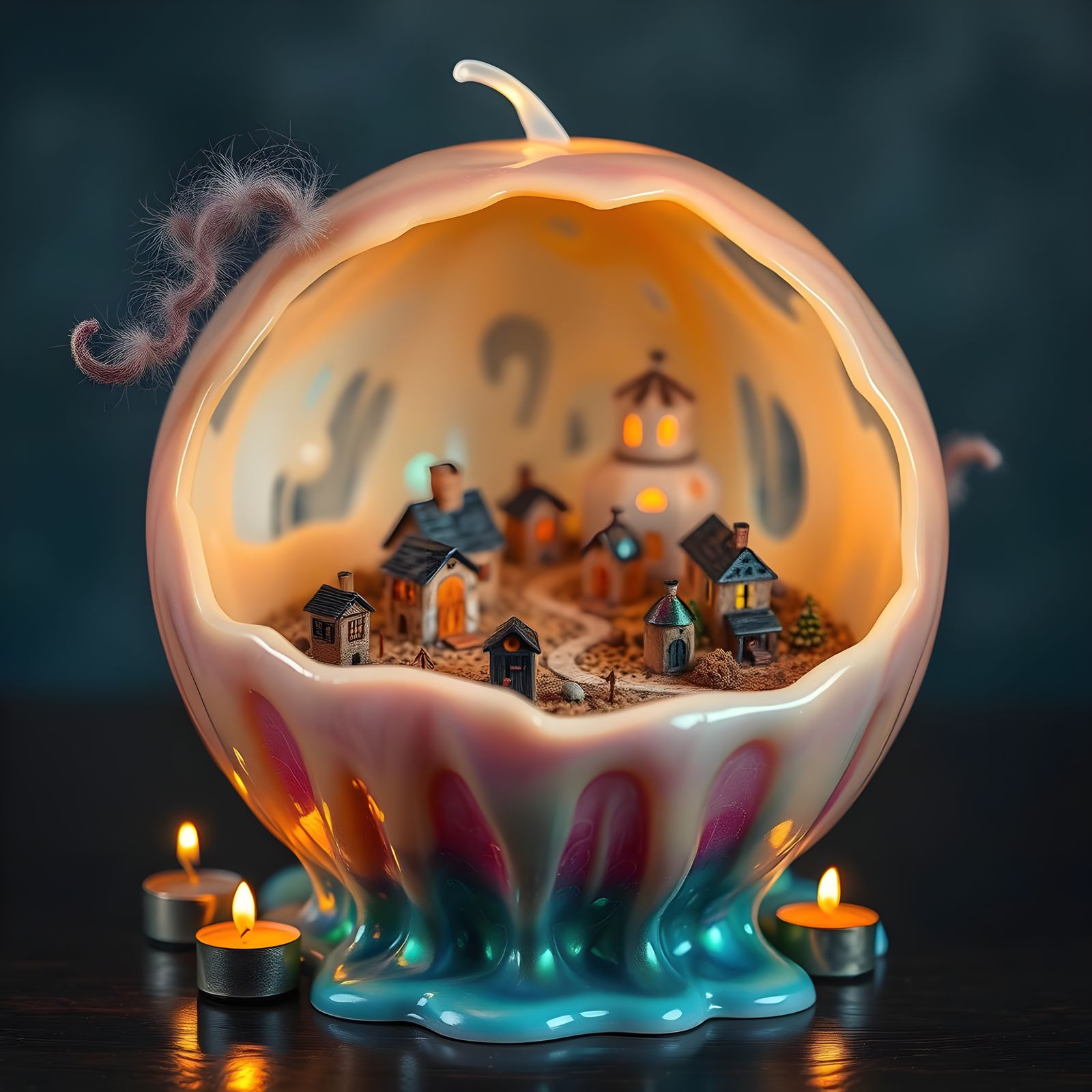 Miniature Village Inside Melting Candle