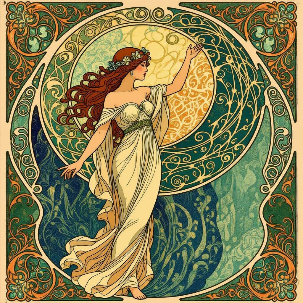 Art Nouveau Ethereal Tapestry of Rivers and Inspiration