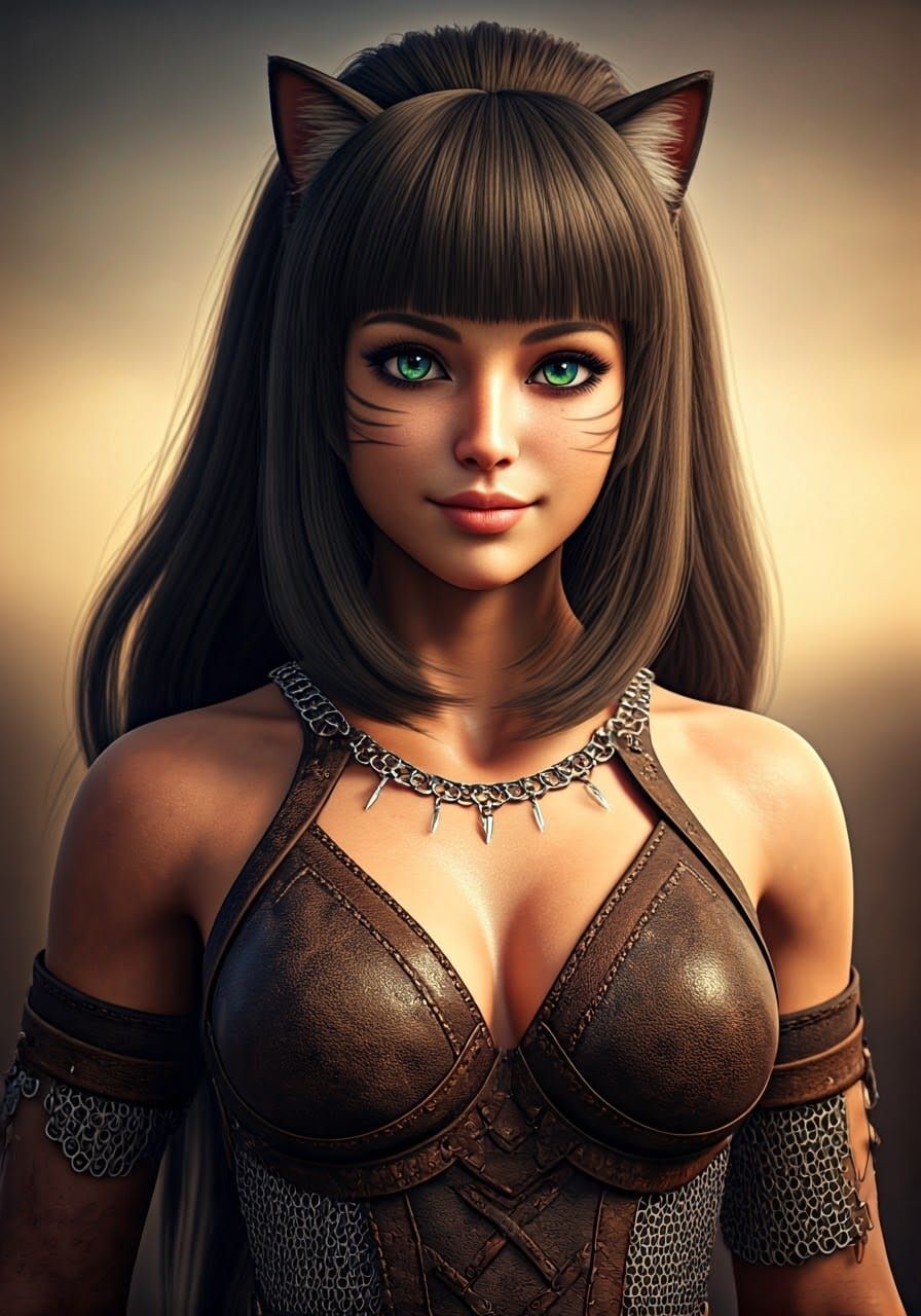 Catgirl Raider in Tribal Leather Armor