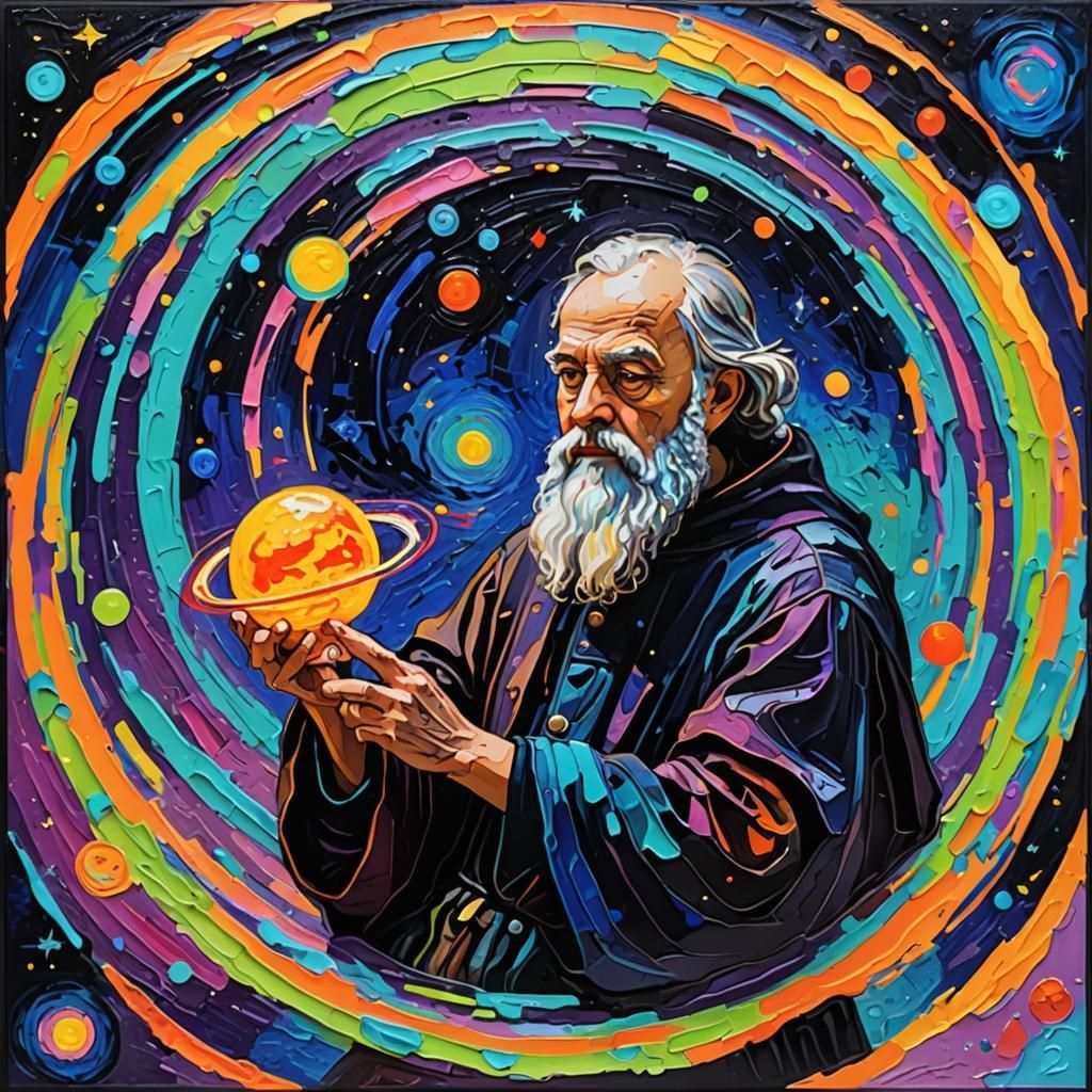 Galileo Galilei Observes Saturn in Expressionist Style