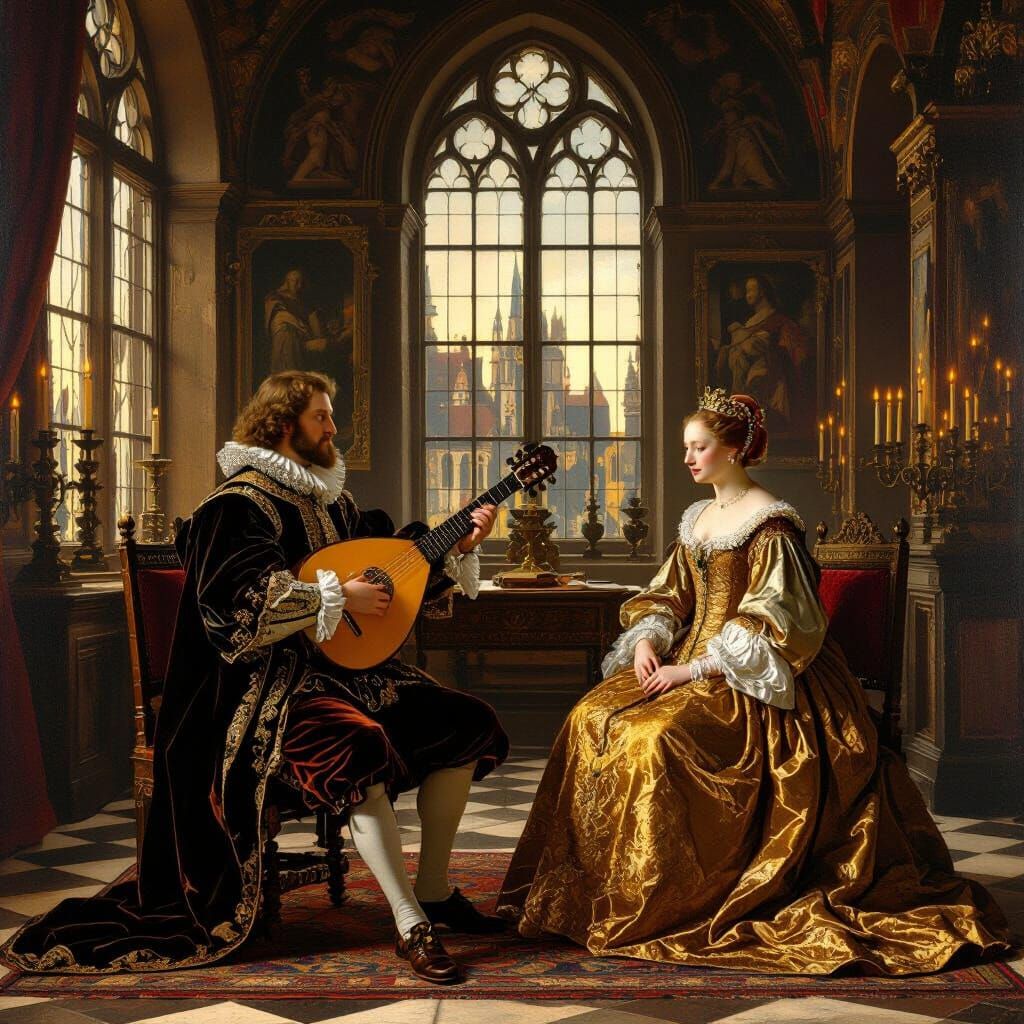 Renaissance Musician Entertains Royalty in Grand Hall