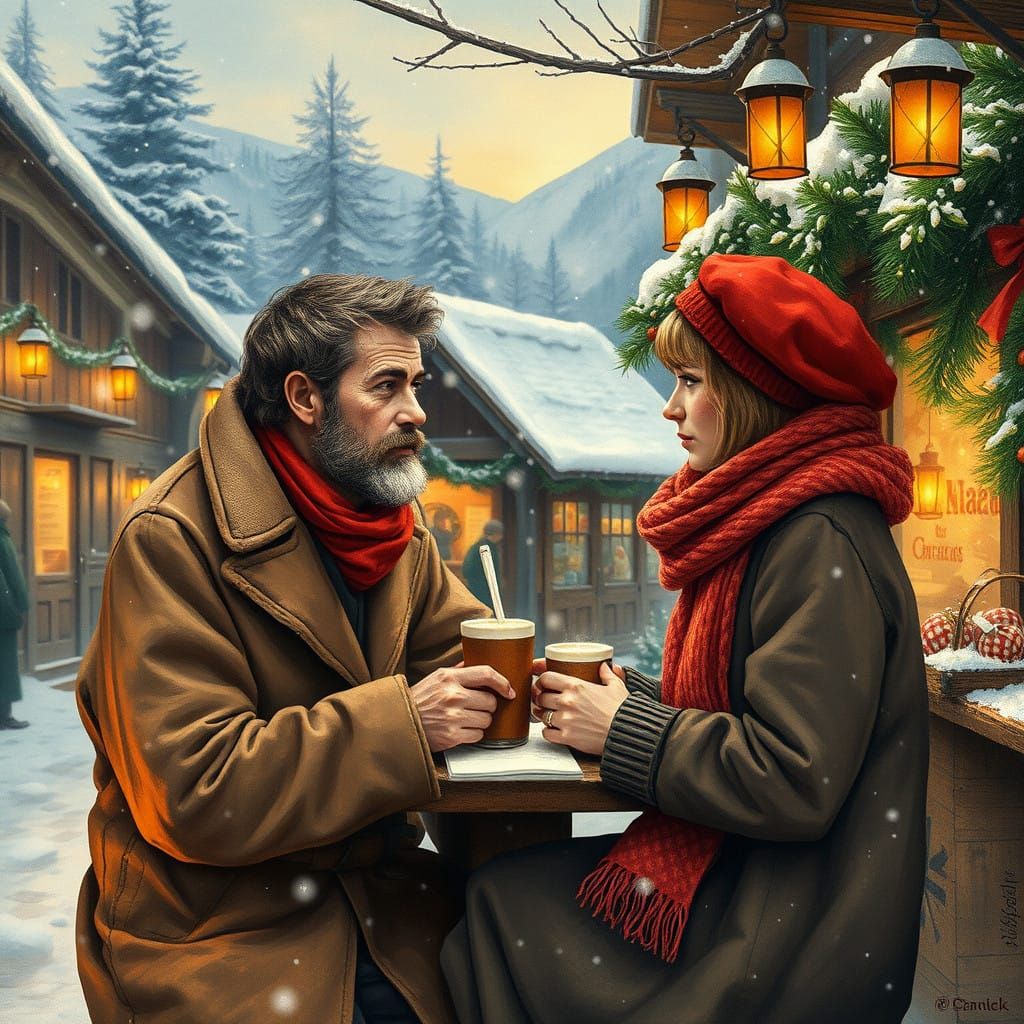 Enchanted Winter Encounter in Snowy Mountain Village