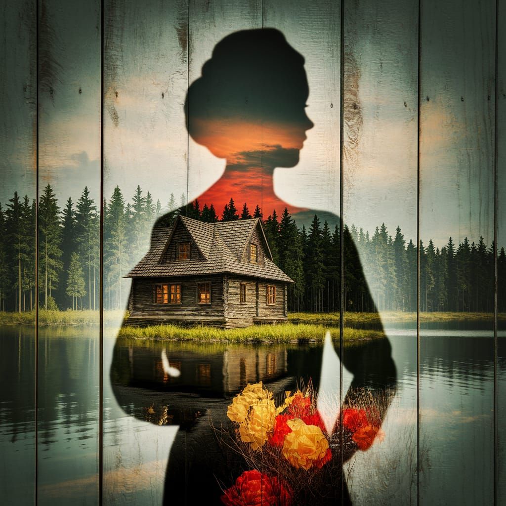 Lithuanian Woman in Forest: Double Exposure Art