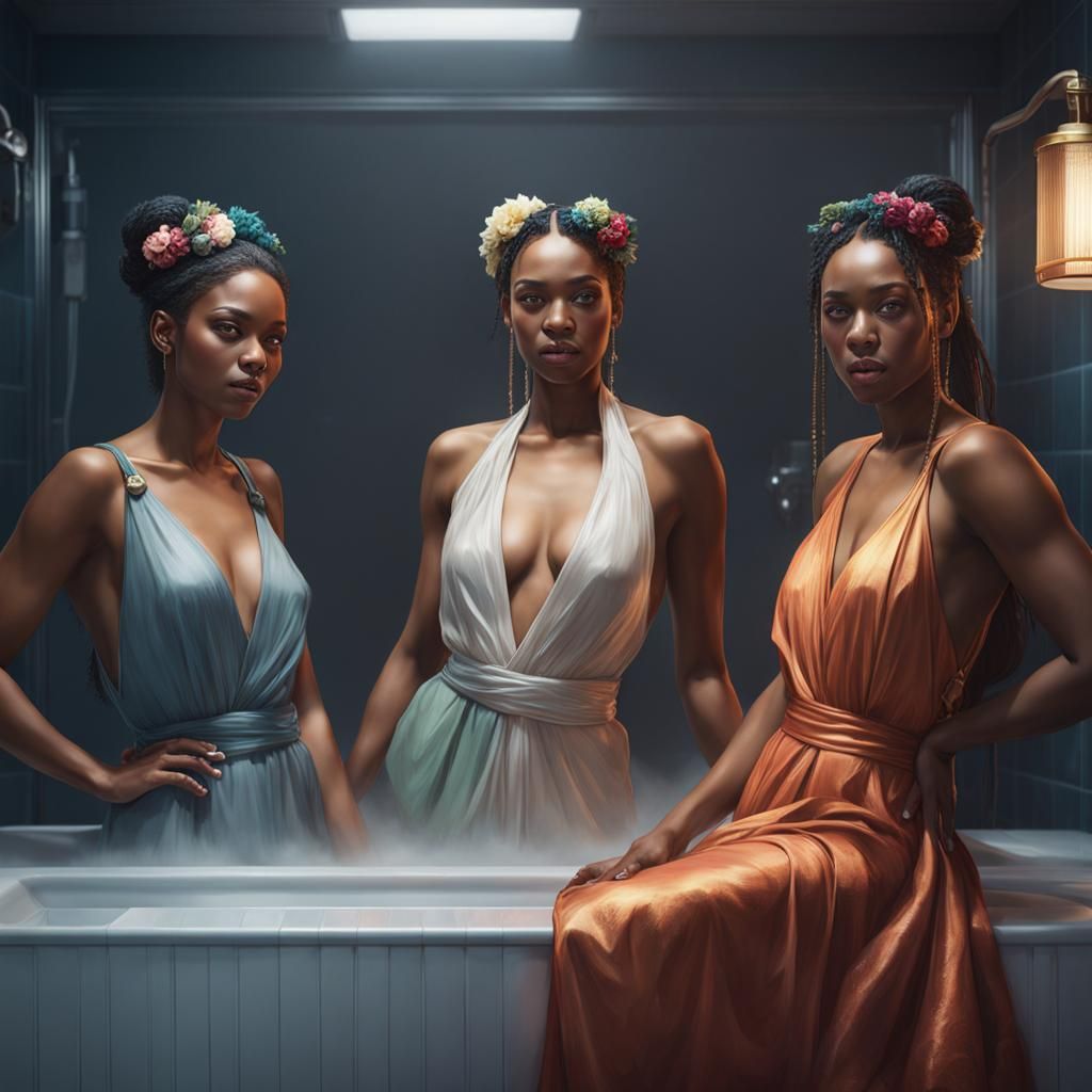 Girls in Bathroom: Hyperdetailed Artgerm-Style Portrait