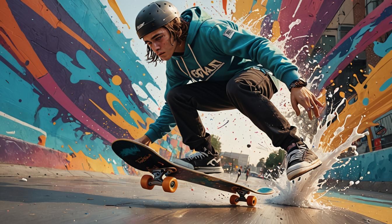 Hyperrealistic Skate Culture Splash Art