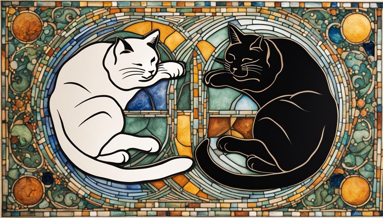 Yin-Yang Cats Stained Glass Window