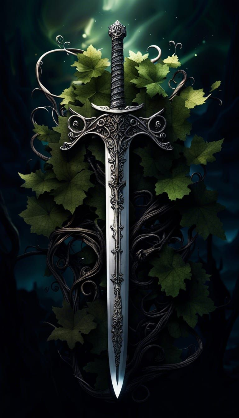 Vine Sword in Anomalous Landscape: Dark Fantasy Art