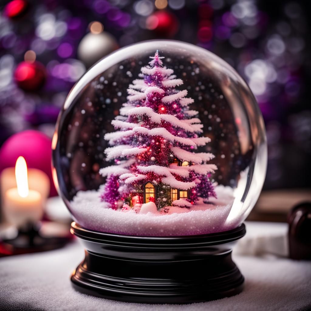 Pink and Purple Christmas Tree in Snow Globe