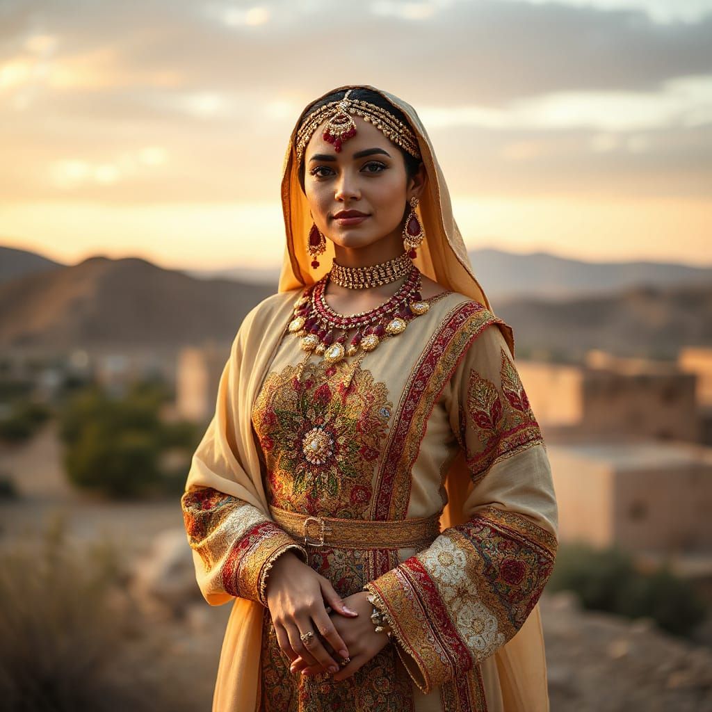 Palestinian Woman in Traditional Dress, Digital Art
