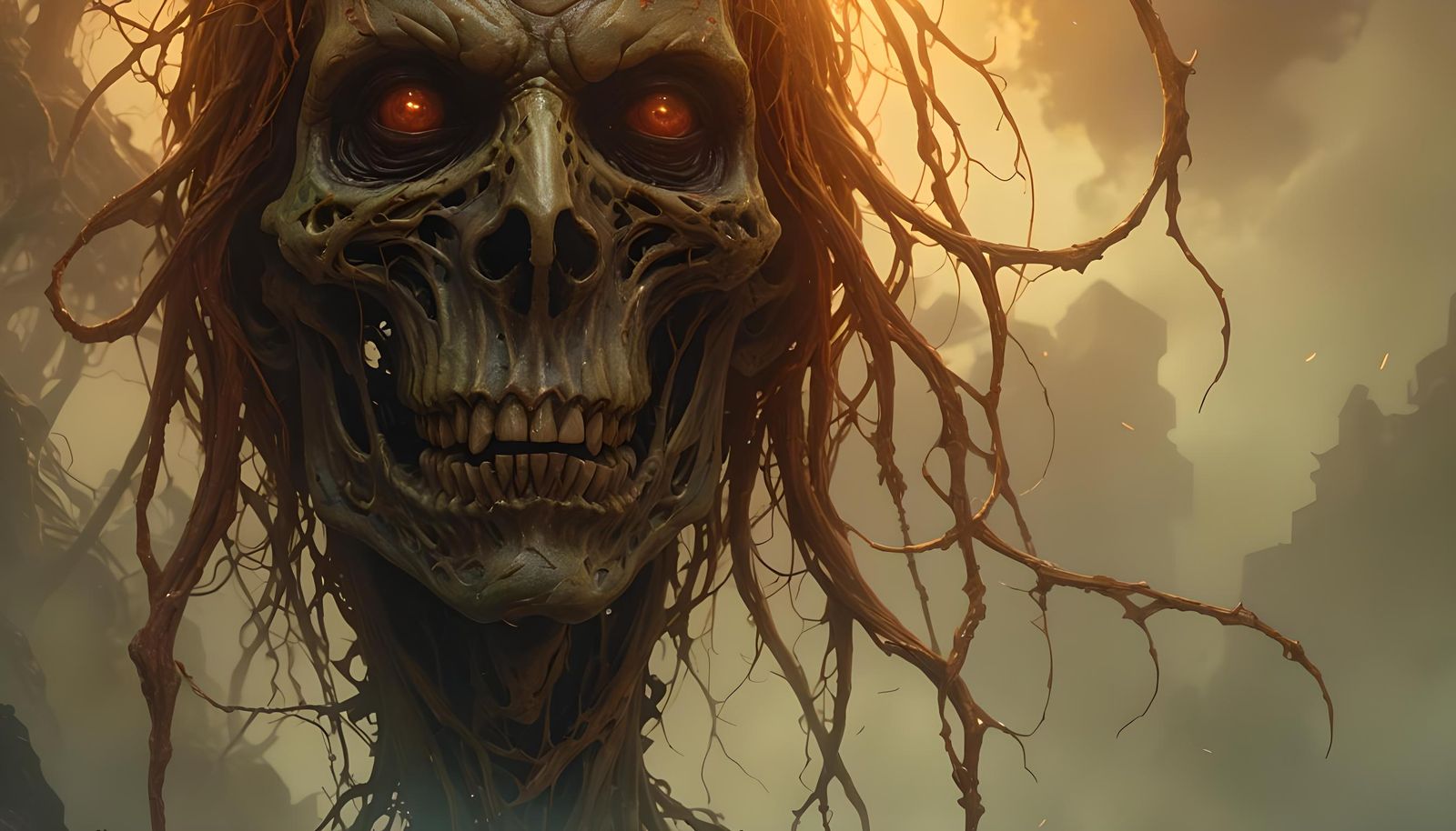 Detailed Ghoul Digital Painting with Organic Tracery