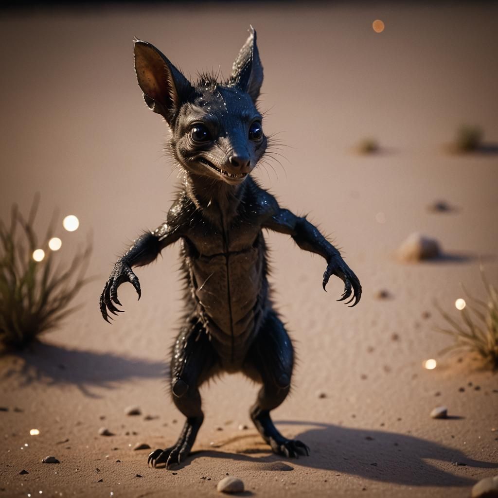 Baby Chupacabra in Desert Night: Professional Photography