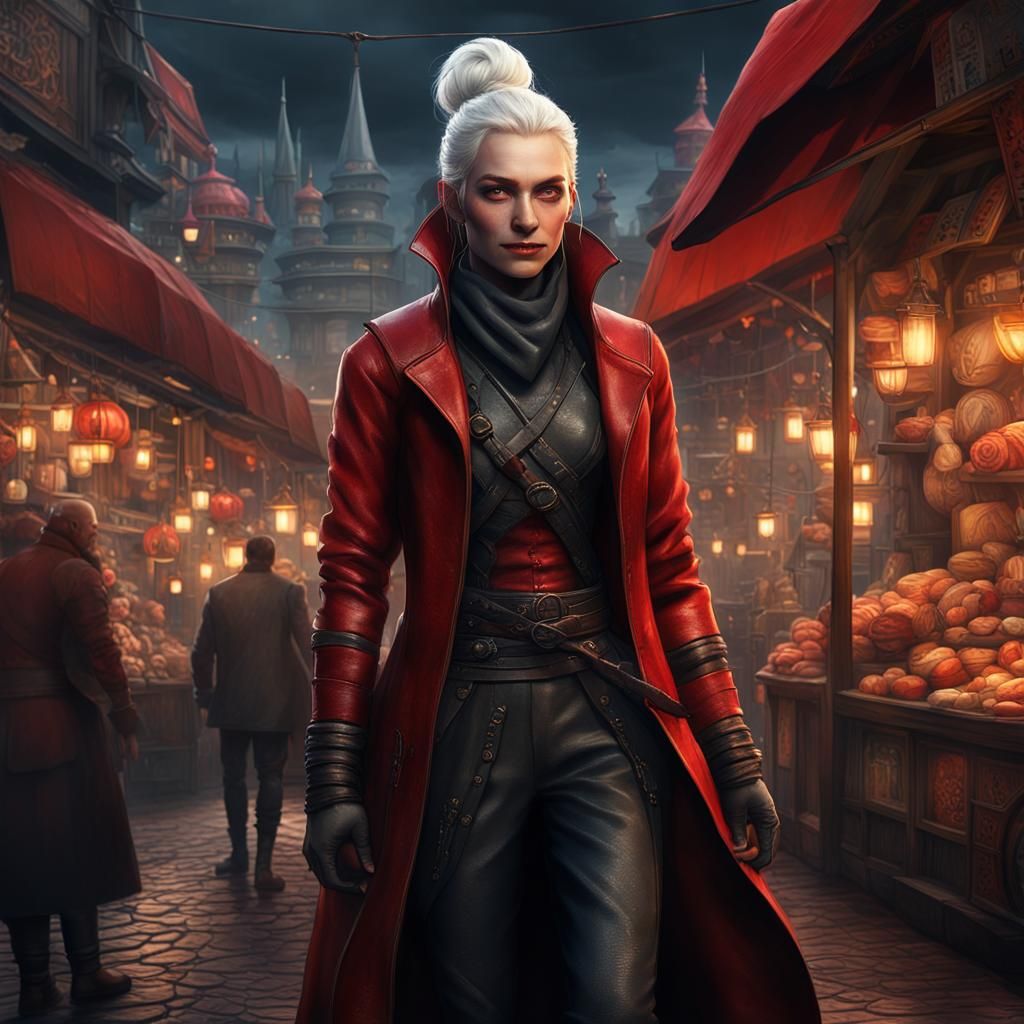 Fantasy Rogue in a Market, Detailed Matte Painting