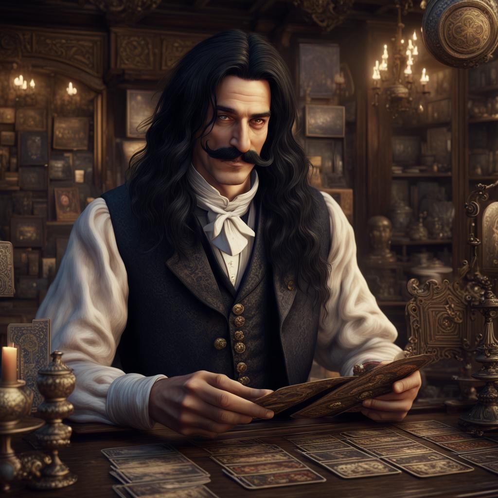 Man Reads Tarot Cards in Victorian Shop