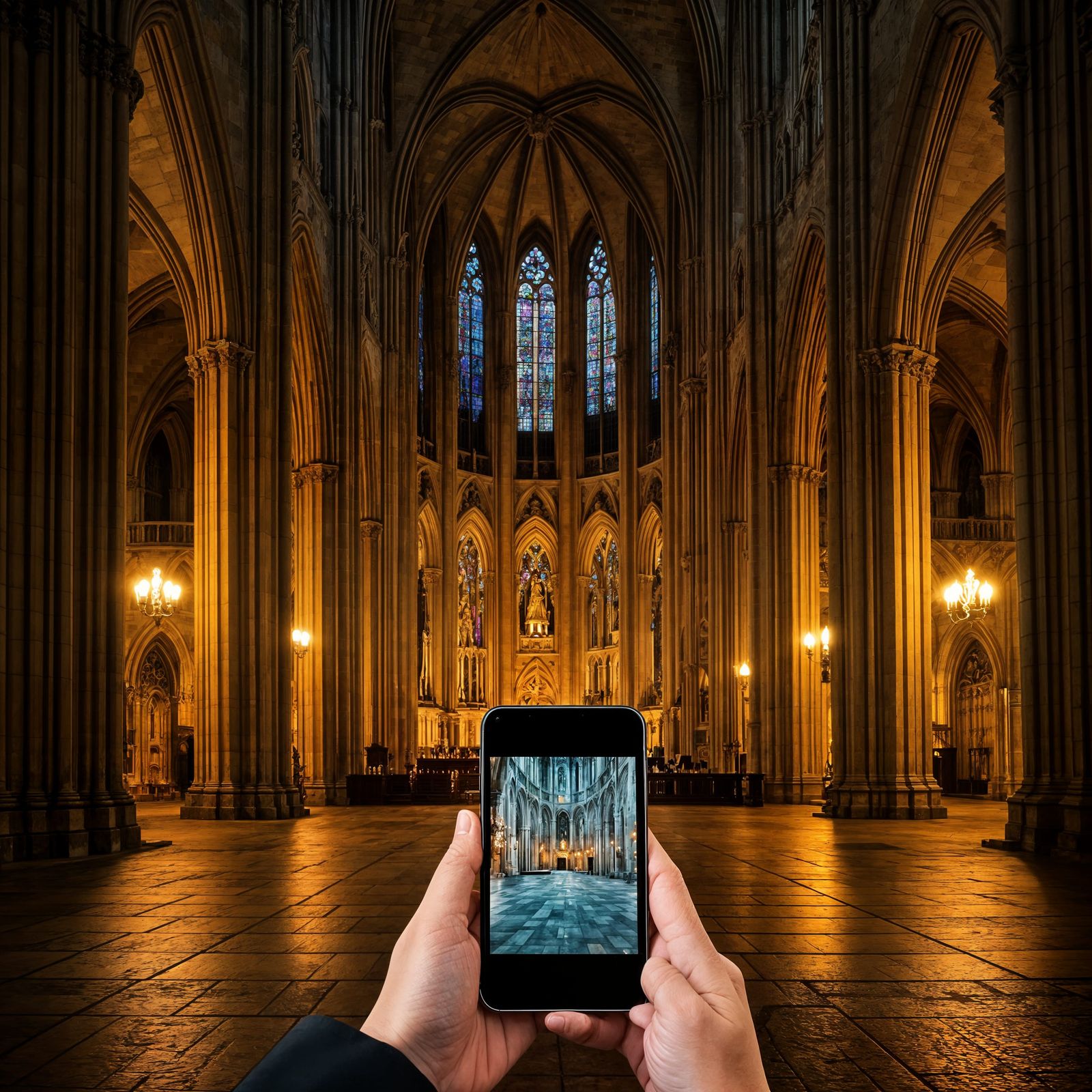 Intricate Gothic Church Interior with Candles