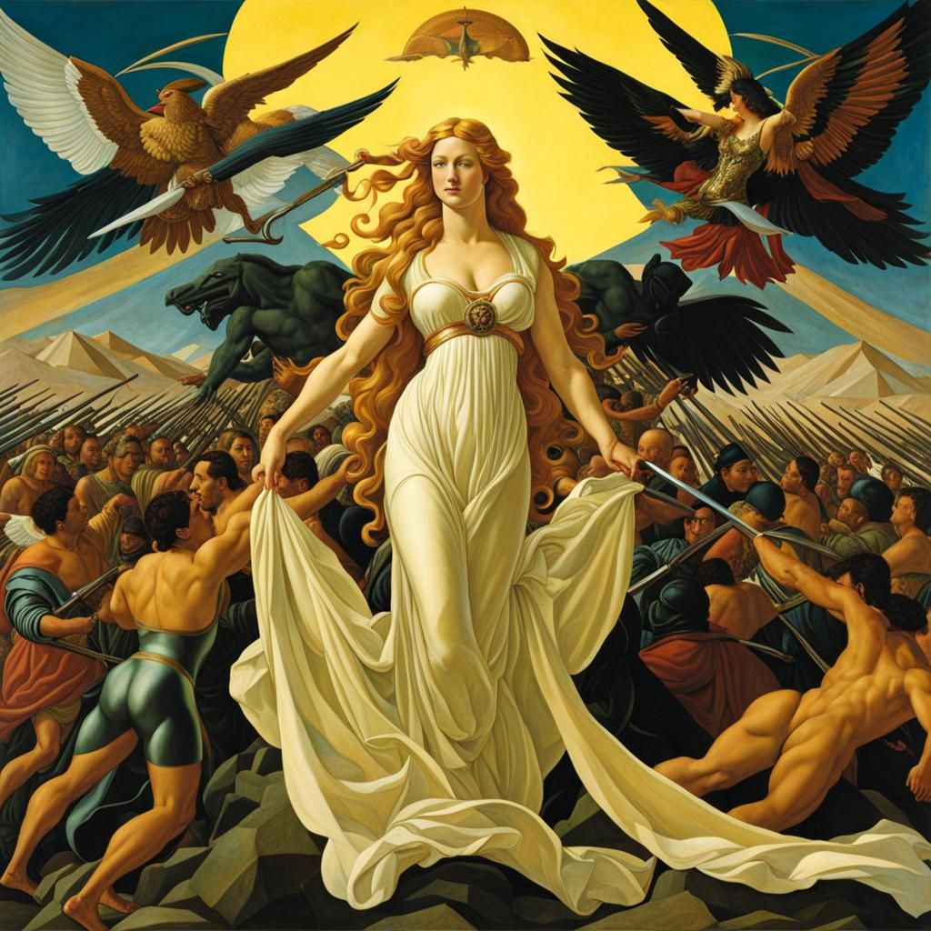 Goddess Presides Over Battlefield, Renaissance Comic Art