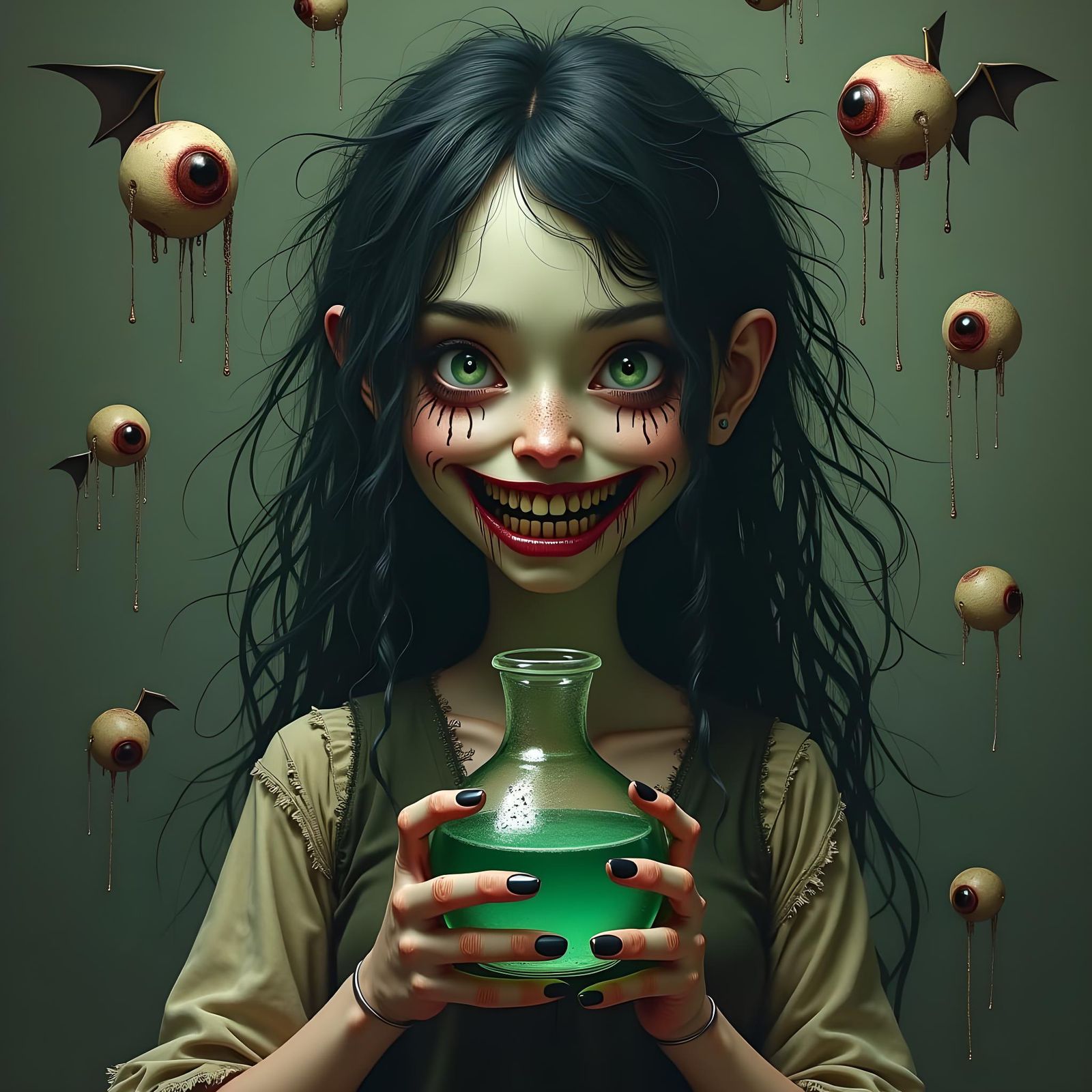 Repulsive Young Witch Portrait with Slimy Potion