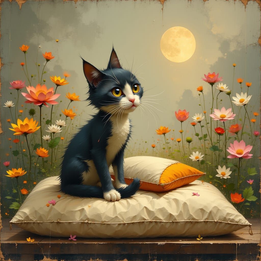 Cute Cat in a Floral Oasis