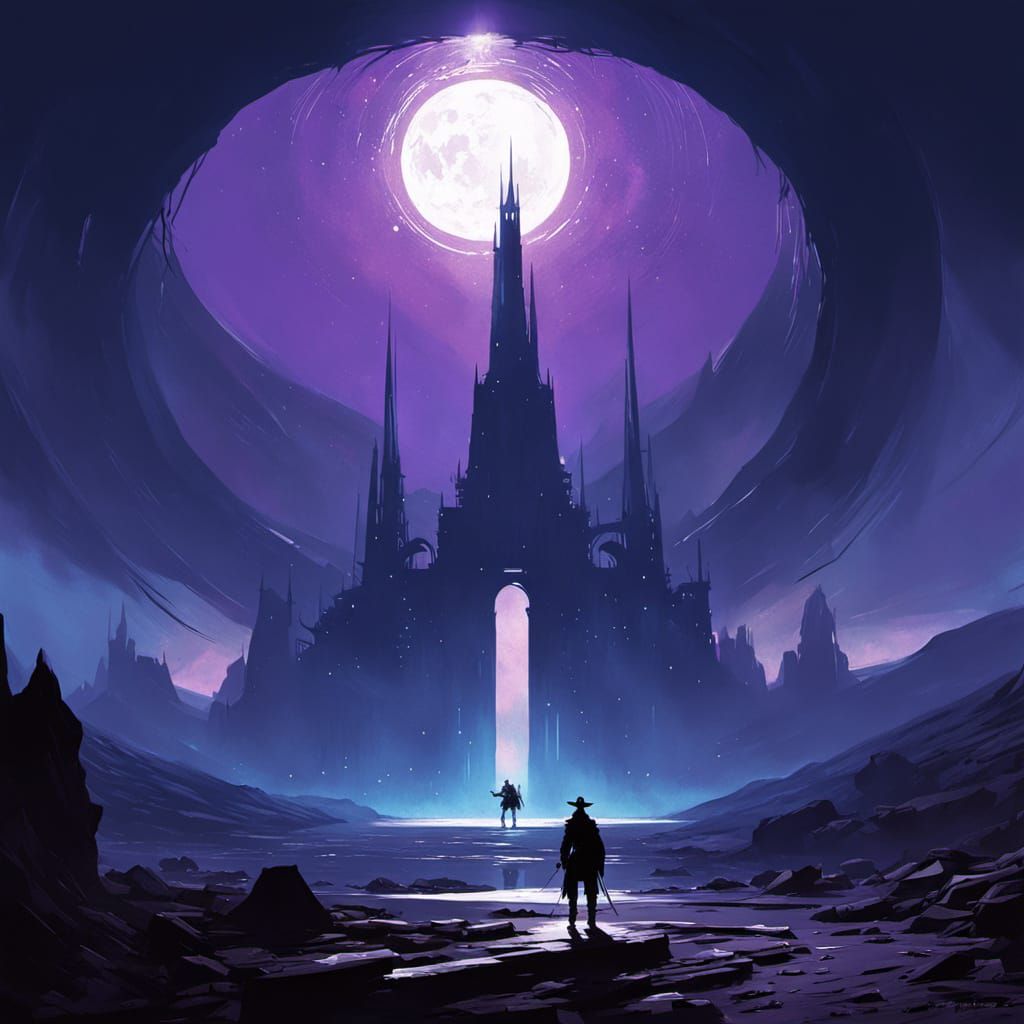 Cowboy and Cosmic Portal in Digital Painting Style