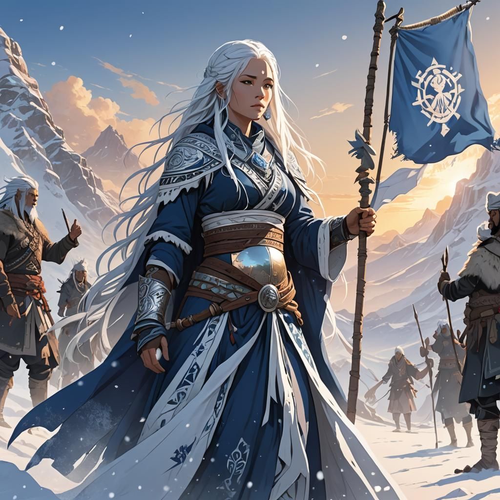 Pregnant Woman Silhouette Surrounded by Shamans: Anime Style