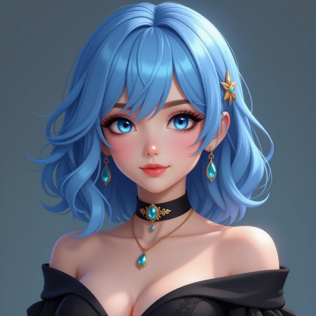Anime Woman with Baby Blue Hair in 8k