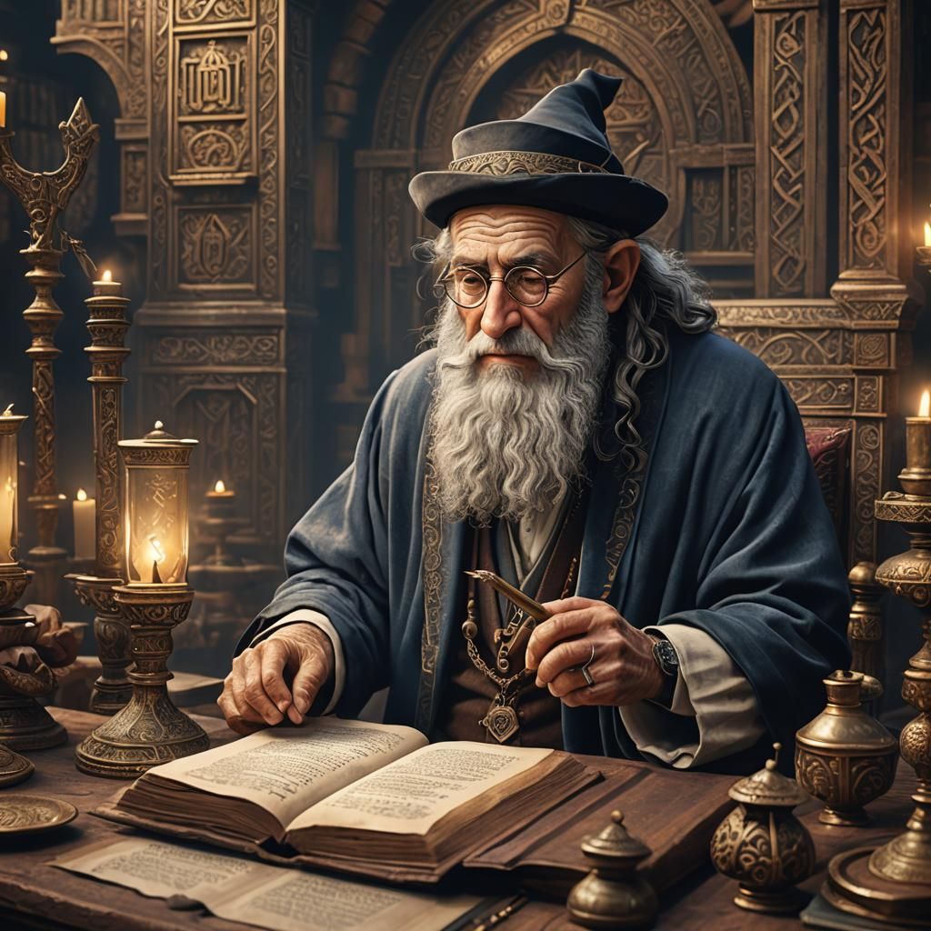 Old Jew Studies Torah: Detailed Fantasy Art