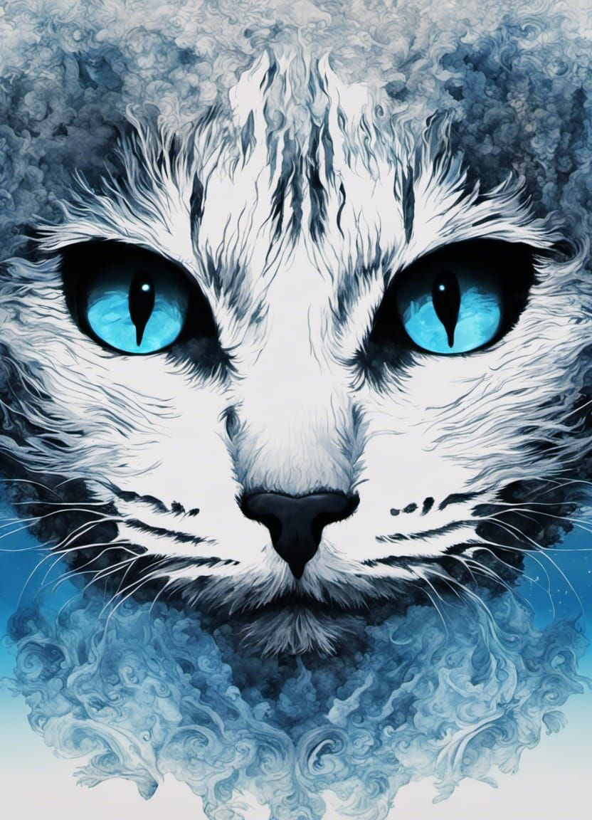 Double Exposure: Cat Silhouette and Blue Sea