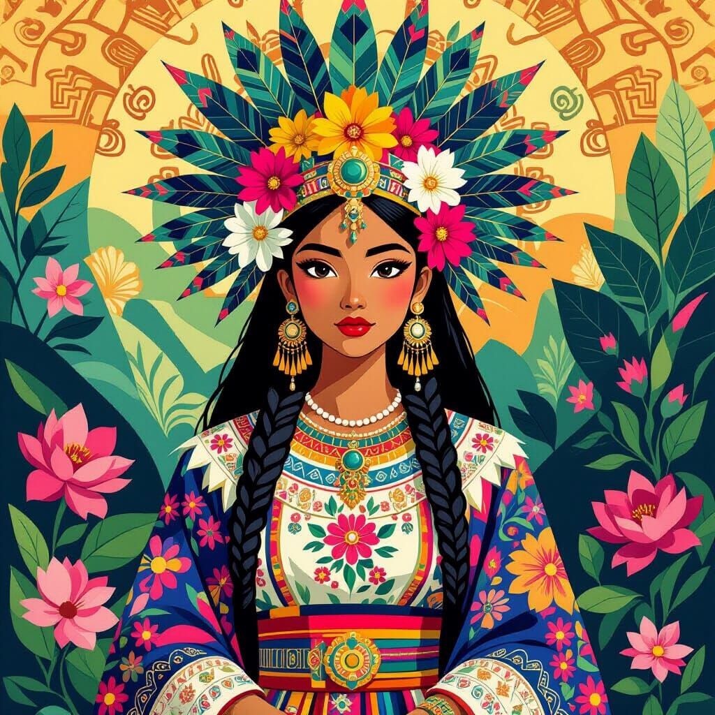 Aztec Warrior Princess in Japanese Art Style