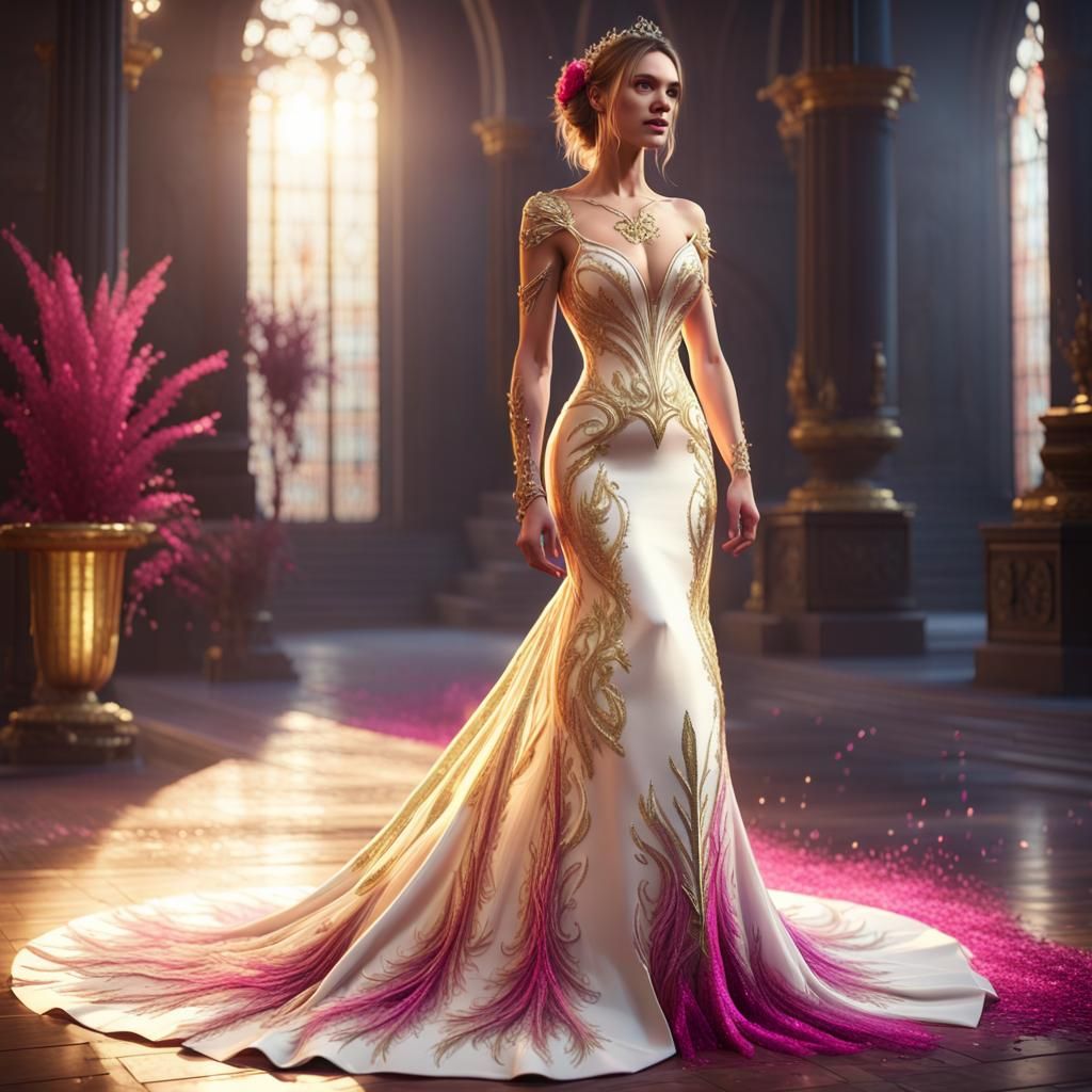 Bride in Art Nouveau Dress with Flame Train