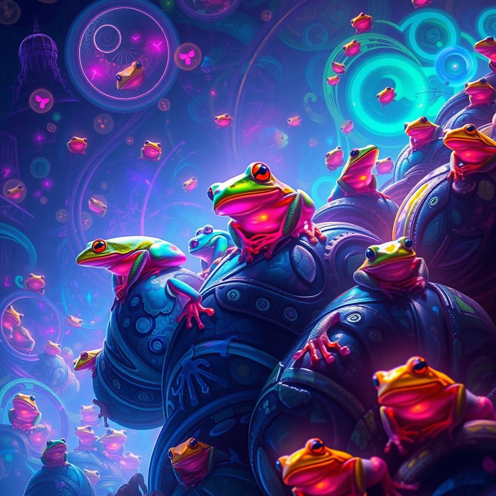 Vibrant Frogs in a Fantastical Dreamworld