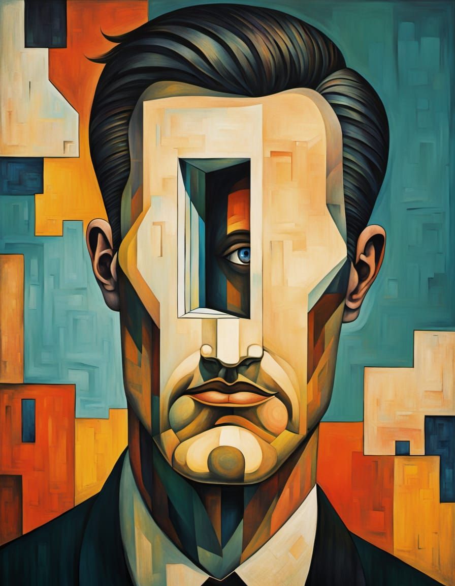 Surreal Man Merged with Brutalist Architecture