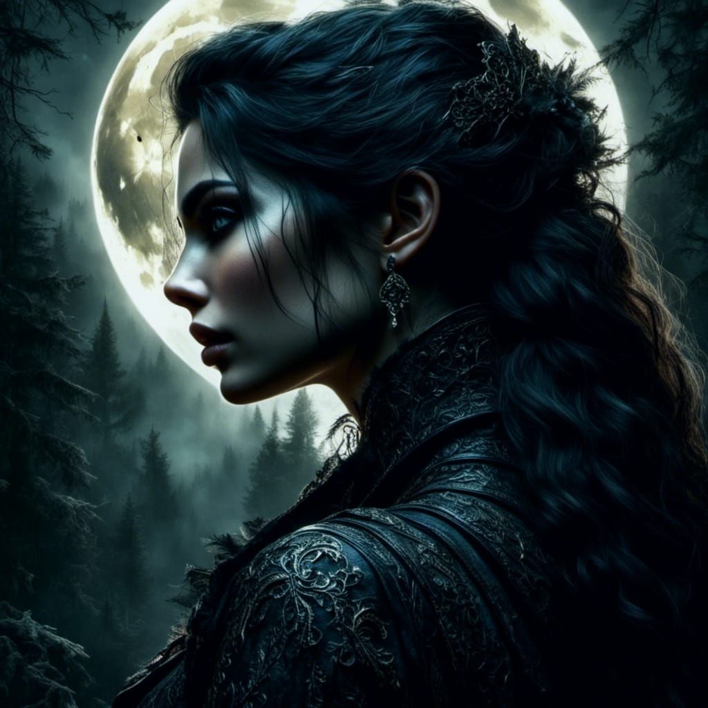 Mysterious Woman in Gothic Attire by Serge Marshennikov