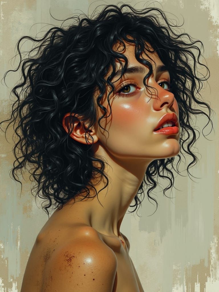 Soulful Woman Portrait in Art Nouveau Style