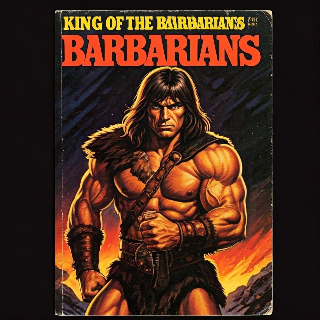 Vintage Pulp Fantasy Novel Cover with Barbarian