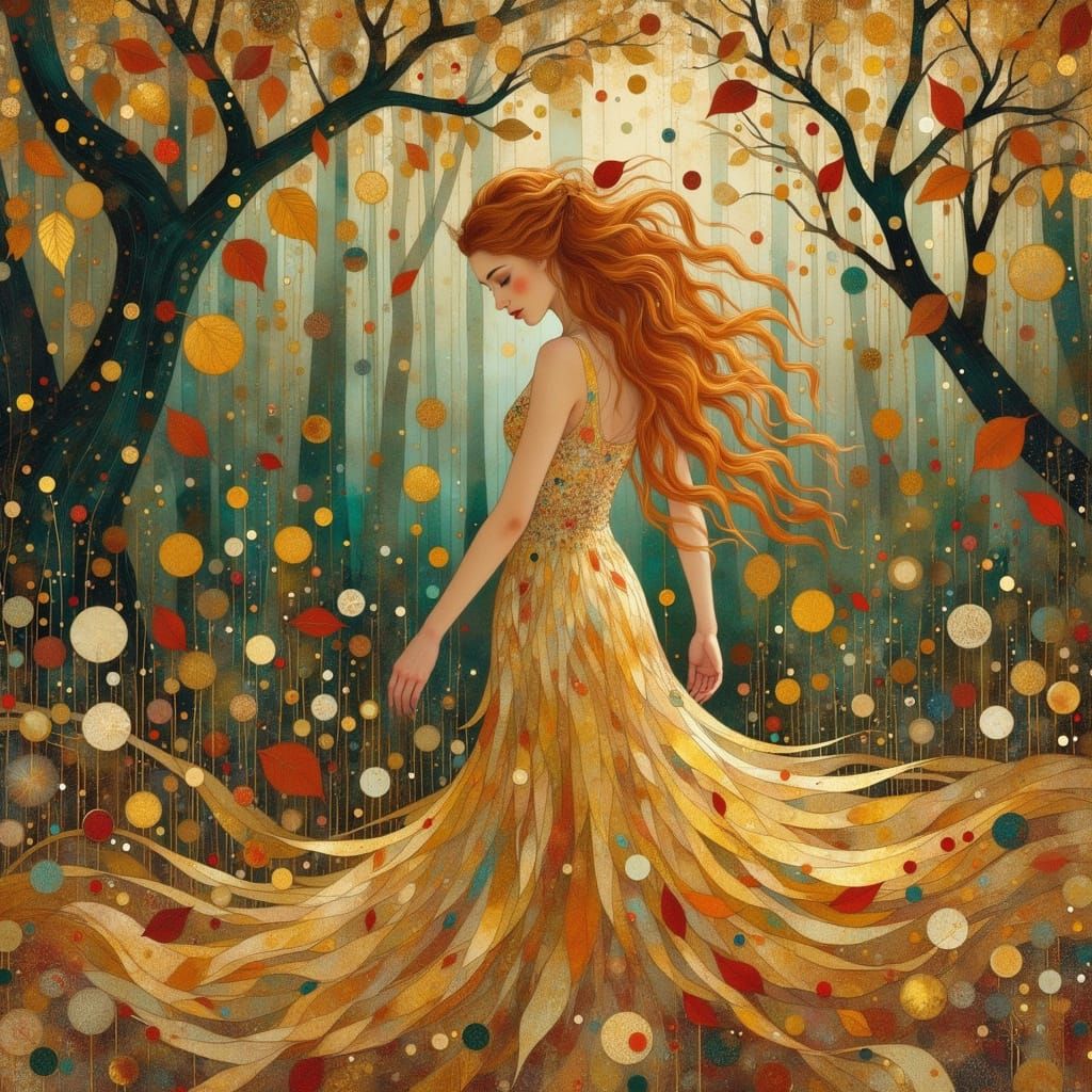 Ethereal Lady of Golden Hair in a Sunlit Glade