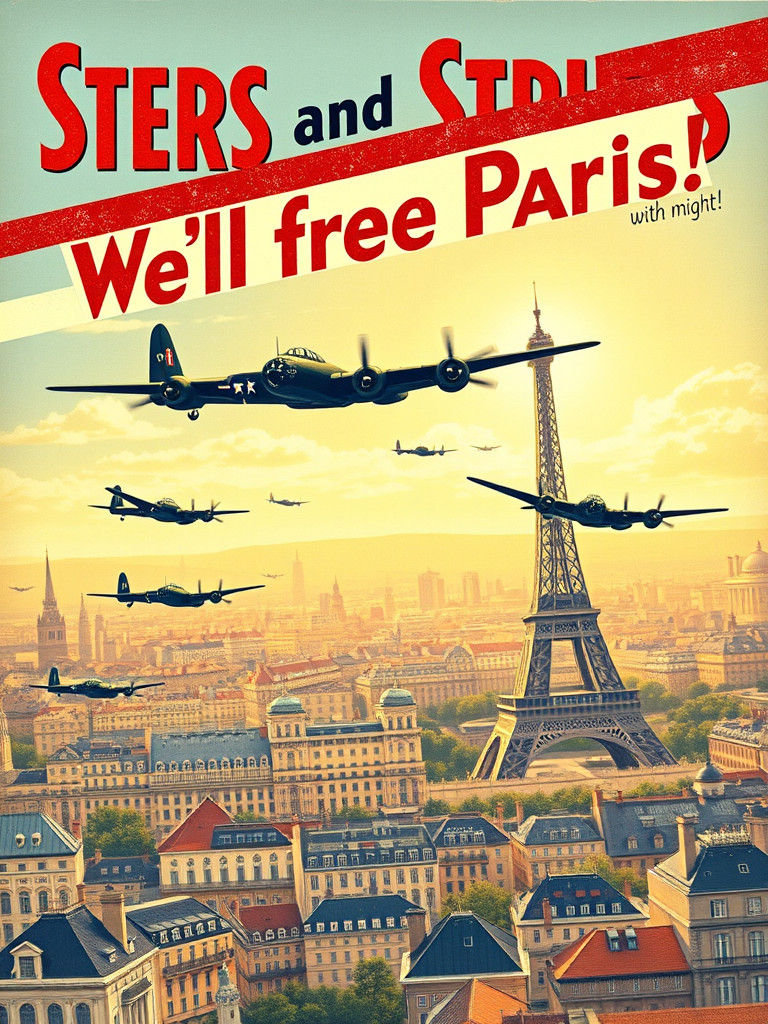 B-17s Over Paris in Art Deco Style