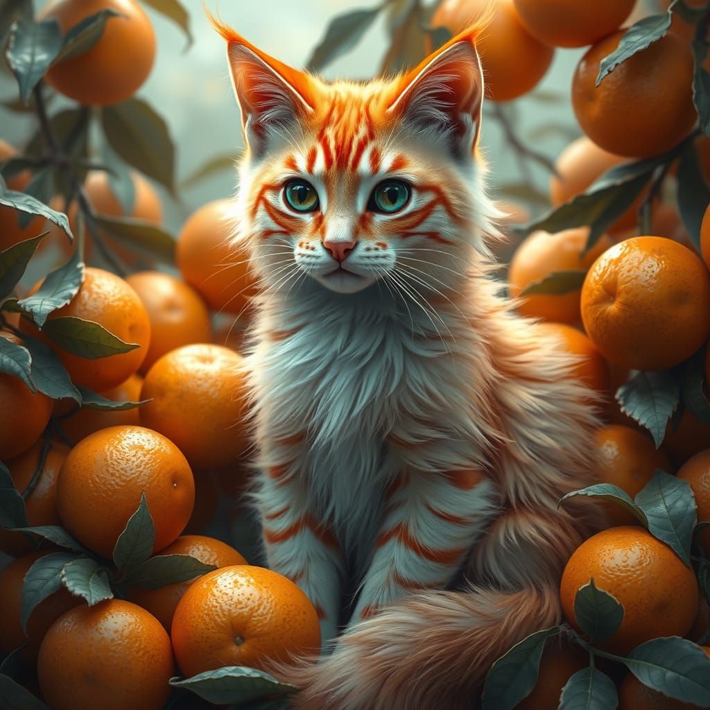 Mystical Feline in Tangerine Glow