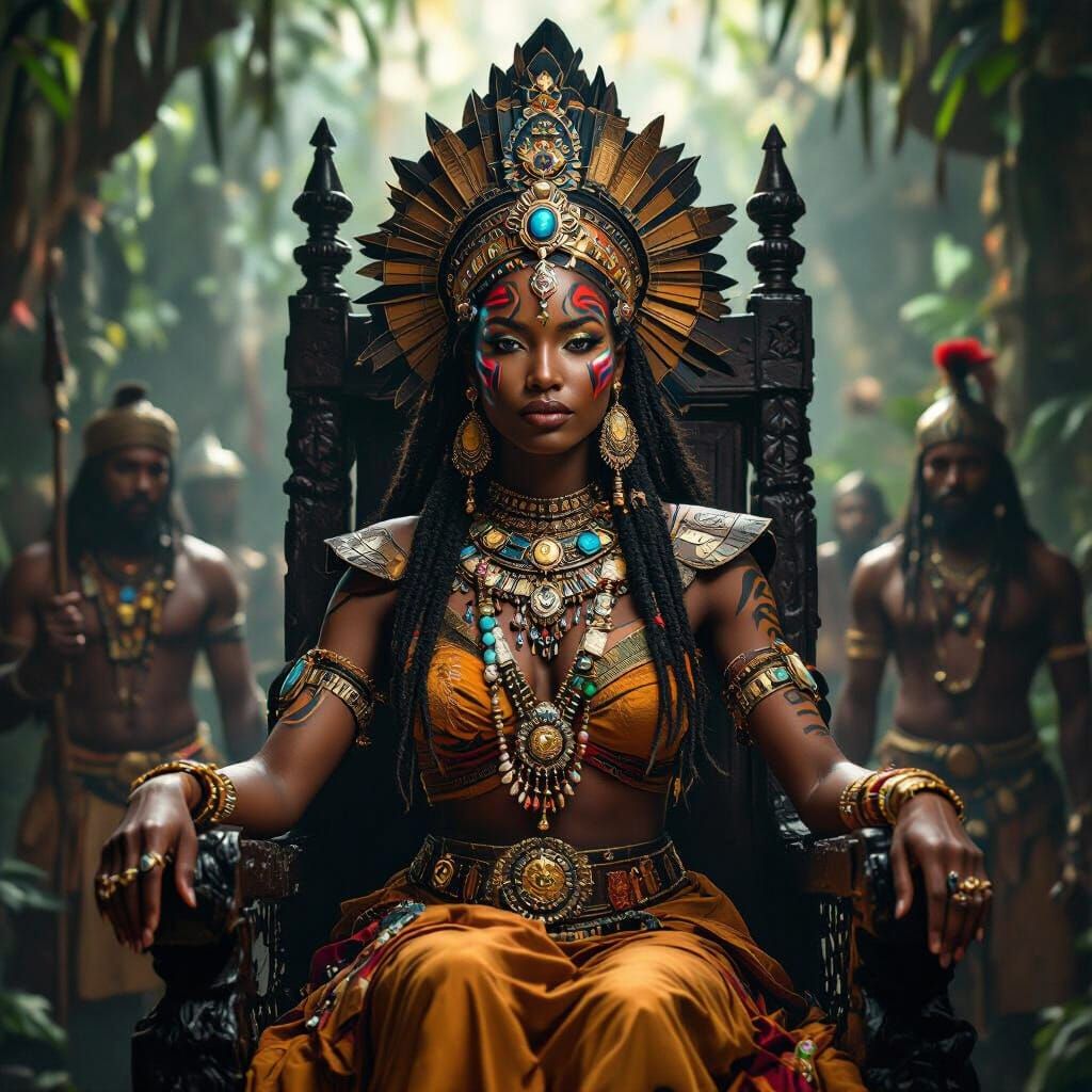 Regal African Queen on Ebony Throne, Hyperrealistic Digital ...