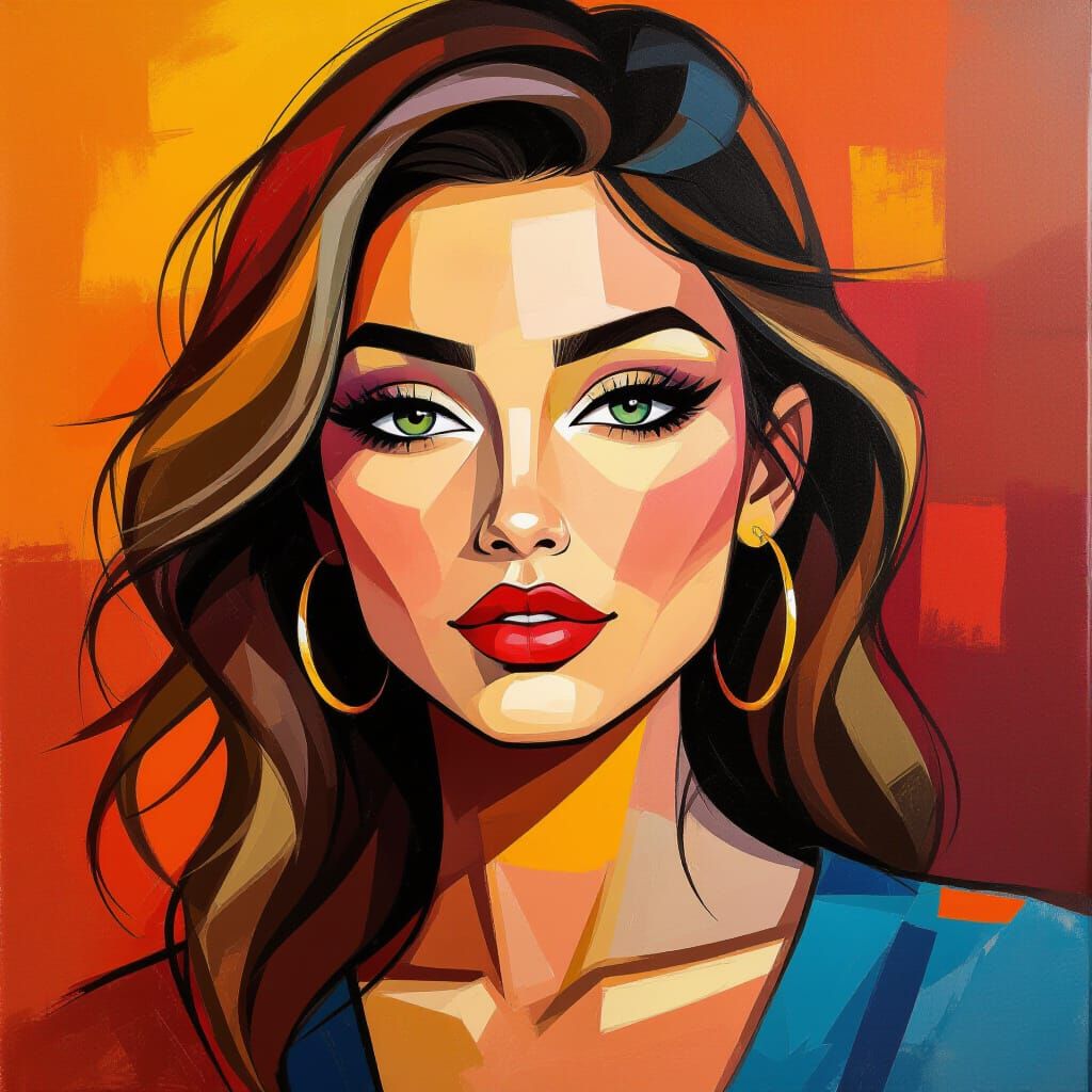 Striking Portrait in Contemporary Abstract Expressionist Sty...