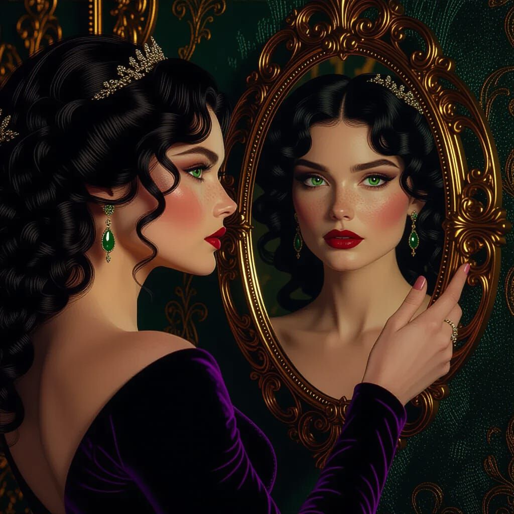 Ornate Mirror Reflects Woman's Aged Reflection