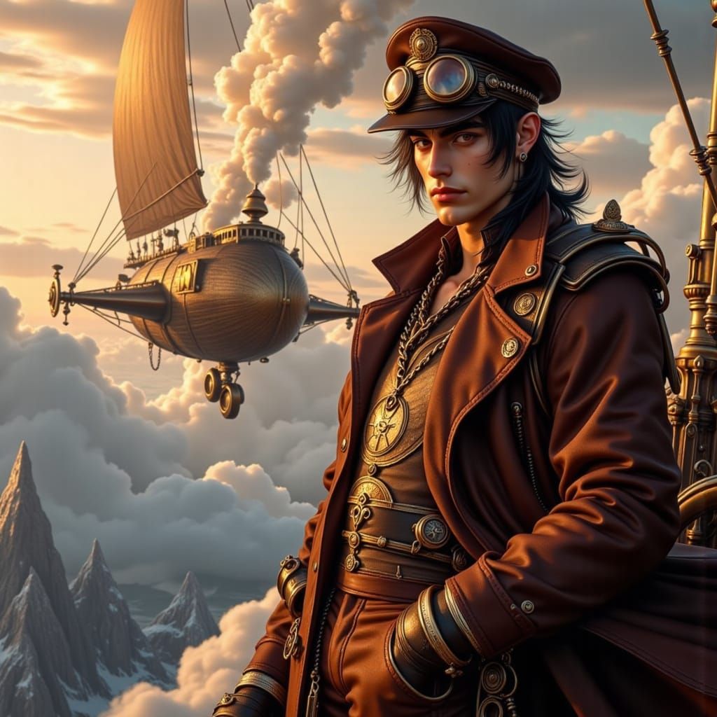 Steampunk Airship Captain in Golden Hour Light